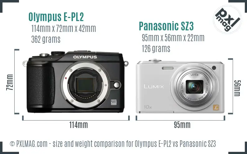 Olympus E-PL2 vs Panasonic SZ3 size comparison