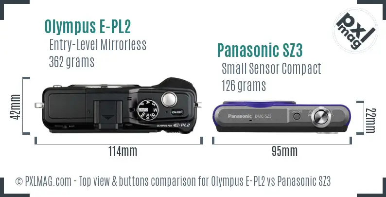 Olympus E-PL2 vs Panasonic SZ3 top view buttons comparison