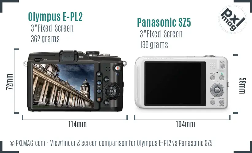 Olympus E-PL2 vs Panasonic SZ5 Screen and Viewfinder comparison
