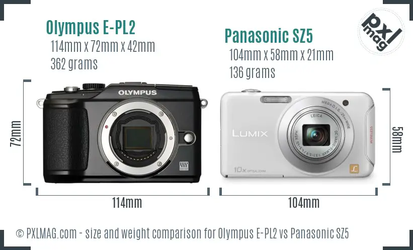 Olympus E-PL2 vs Panasonic SZ5 size comparison