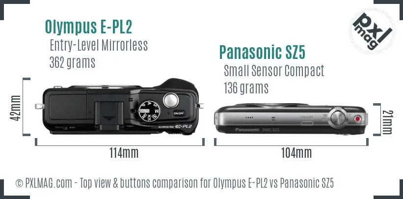 Olympus E-PL2 vs Panasonic SZ5 top view buttons comparison