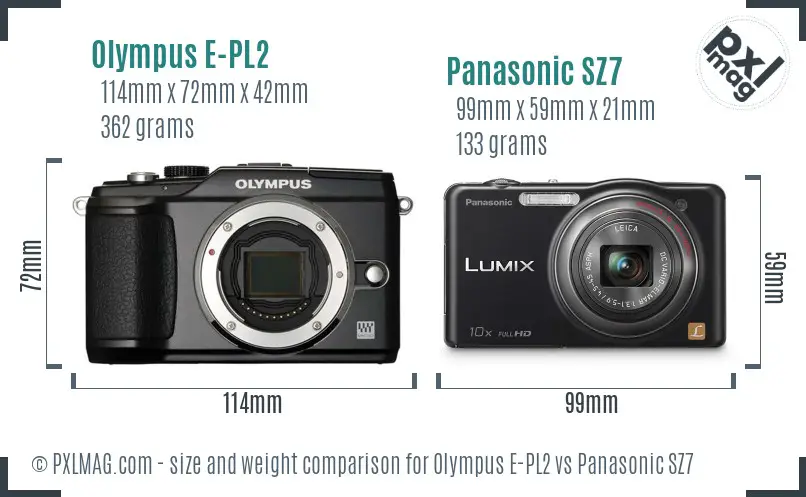 Olympus E-PL2 vs Panasonic SZ7 size comparison