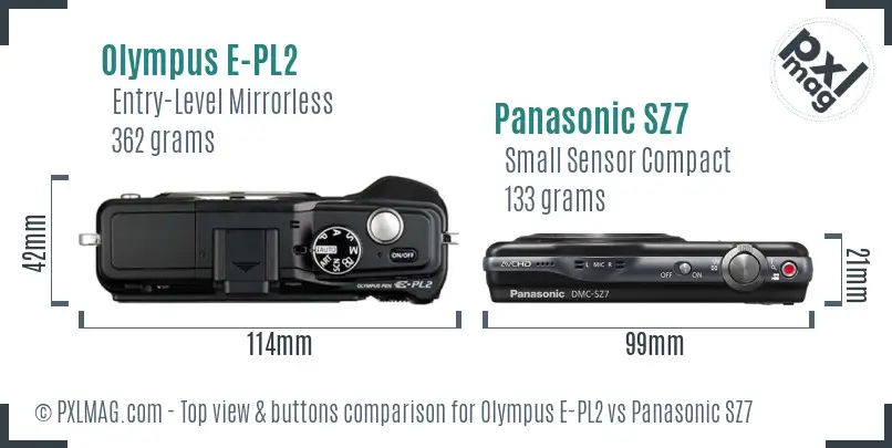 Olympus E-PL2 vs Panasonic SZ7 top view buttons comparison