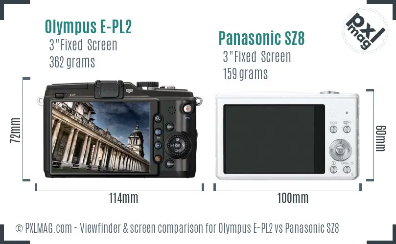 Olympus E-PL2 vs Panasonic SZ8 Screen and Viewfinder comparison