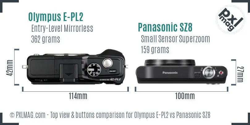 Olympus E-PL2 vs Panasonic SZ8 top view buttons comparison