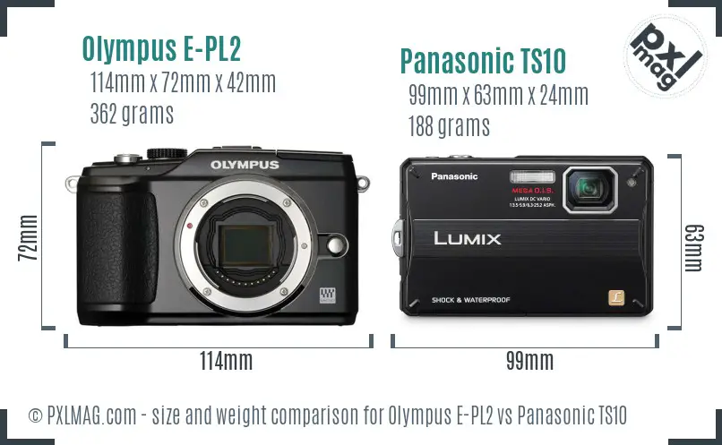 Olympus E-PL2 vs Panasonic TS10 size comparison
