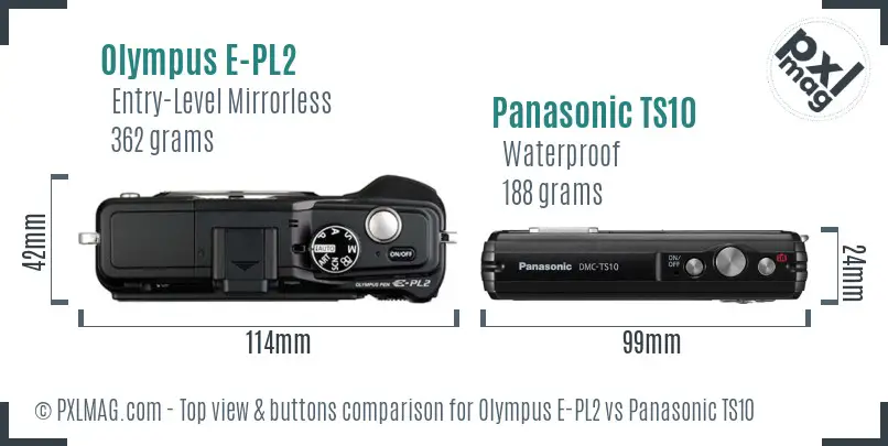 Olympus E-PL2 vs Panasonic TS10 top view buttons comparison