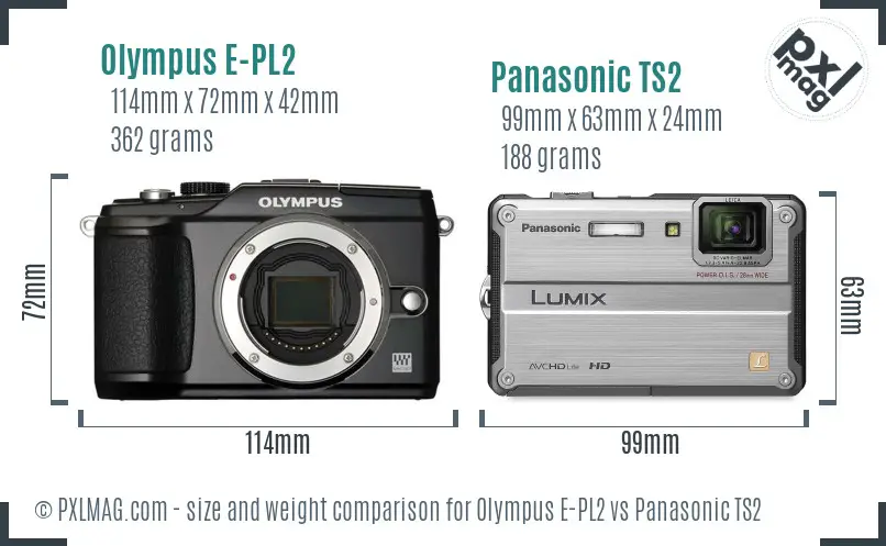 Olympus E-PL2 vs Panasonic TS2 size comparison