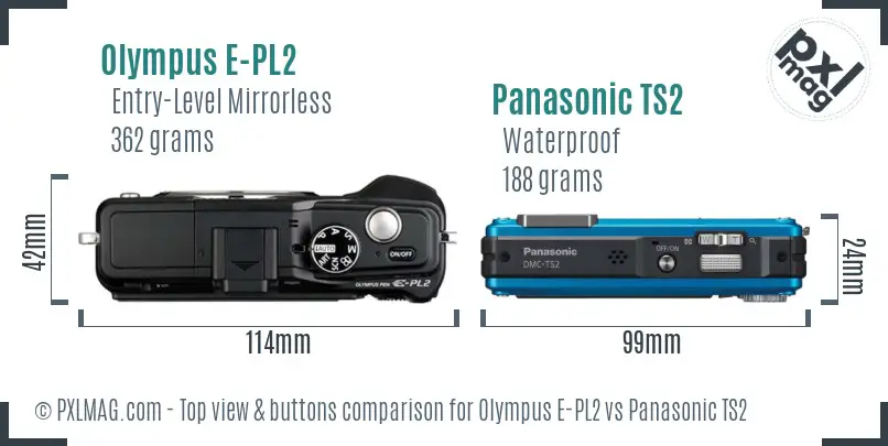 Olympus E-PL2 vs Panasonic TS2 top view buttons comparison