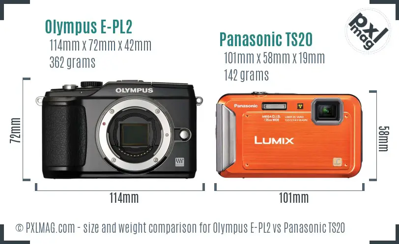 Olympus E-PL2 vs Panasonic TS20 size comparison