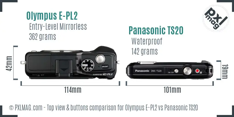 Olympus E-PL2 vs Panasonic TS20 top view buttons comparison