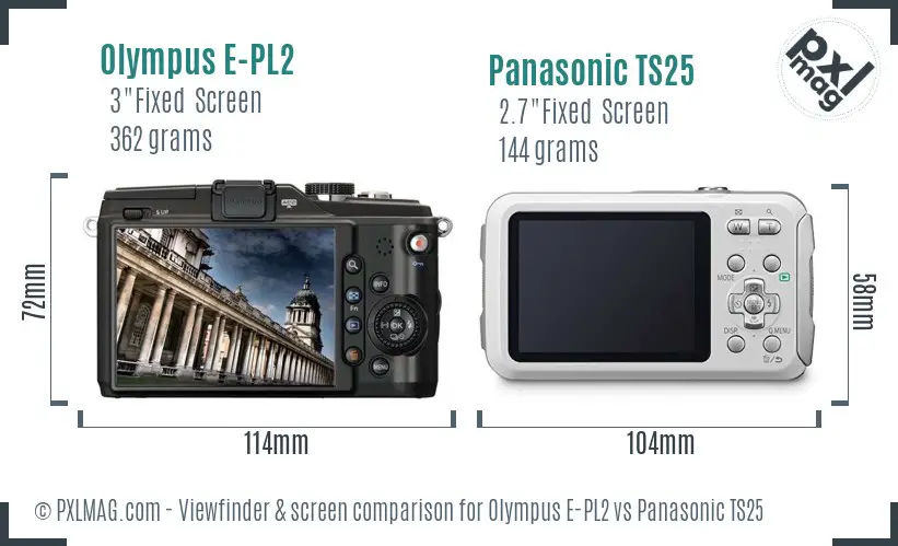 Olympus E-PL2 vs Panasonic TS25 Screen and Viewfinder comparison