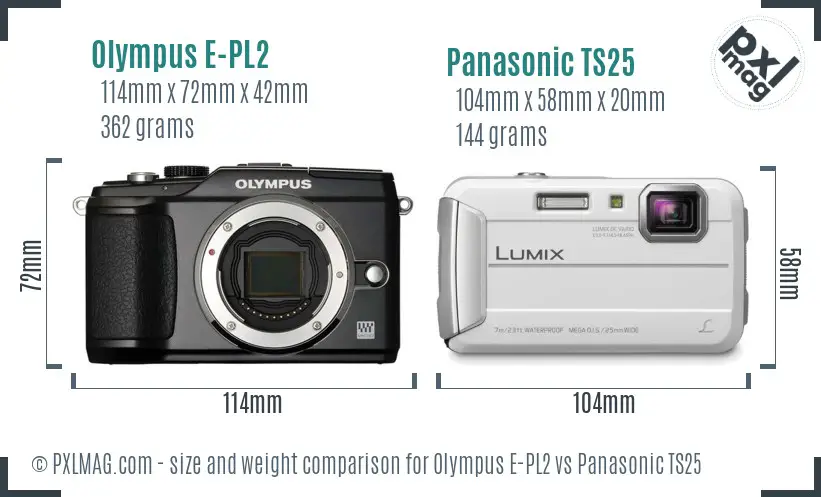 Olympus E-PL2 vs Panasonic TS25 size comparison