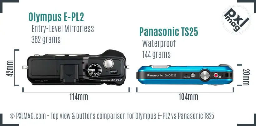 Olympus E-PL2 vs Panasonic TS25 top view buttons comparison