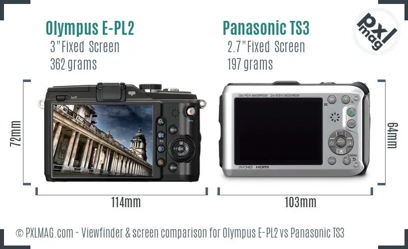 Olympus E-PL2 vs Panasonic TS3 Screen and Viewfinder comparison