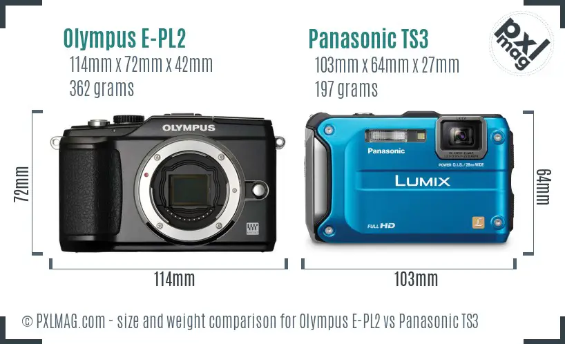Olympus E-PL2 vs Panasonic TS3 size comparison