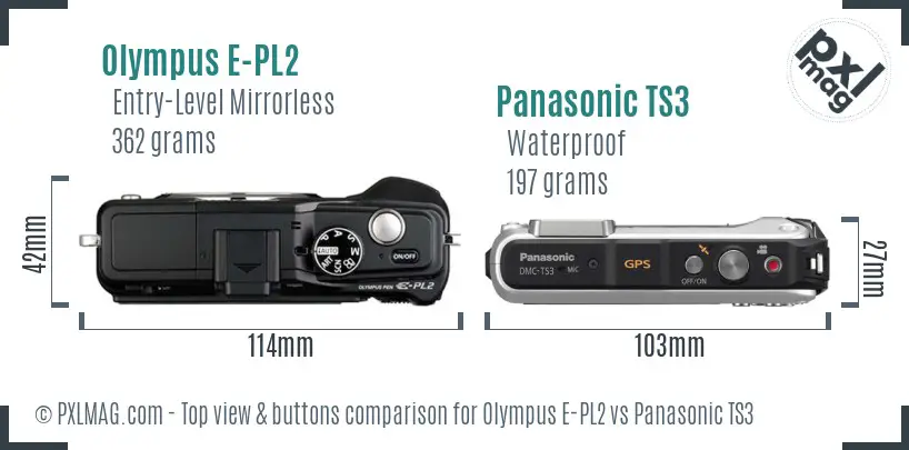 Olympus E-PL2 vs Panasonic TS3 top view buttons comparison