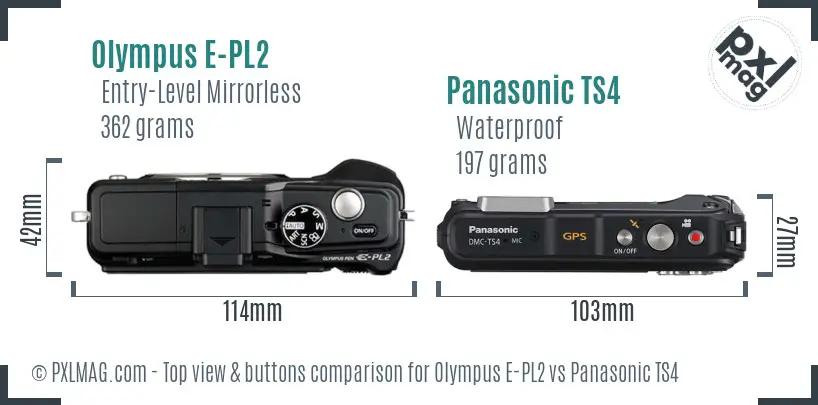Olympus E-PL2 vs Panasonic TS4 top view buttons comparison