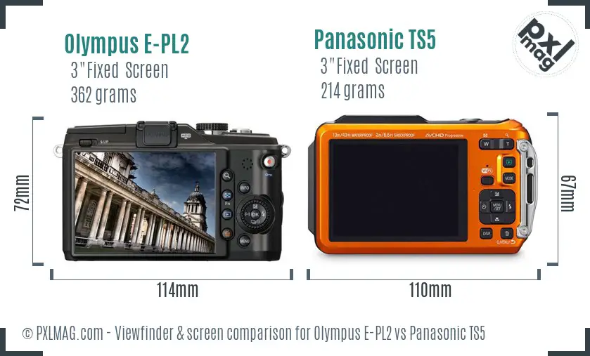 Olympus E-PL2 vs Panasonic TS5 Screen and Viewfinder comparison