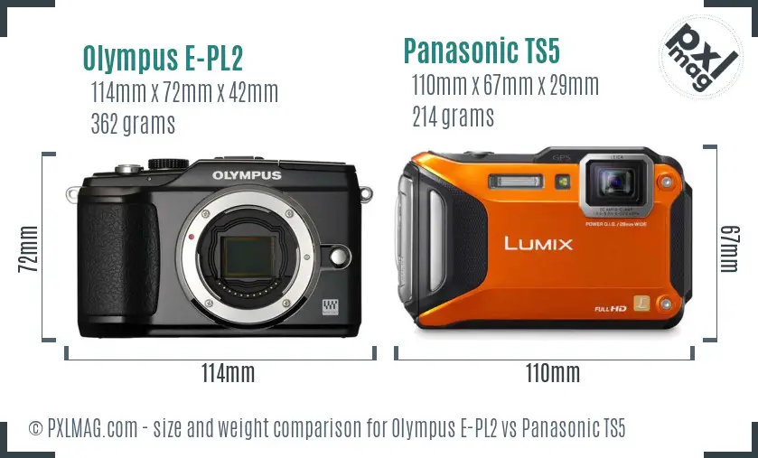 Olympus E-PL2 vs Panasonic TS5 size comparison