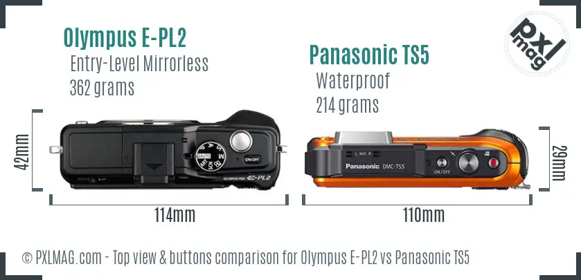 Olympus E-PL2 vs Panasonic TS5 top view buttons comparison