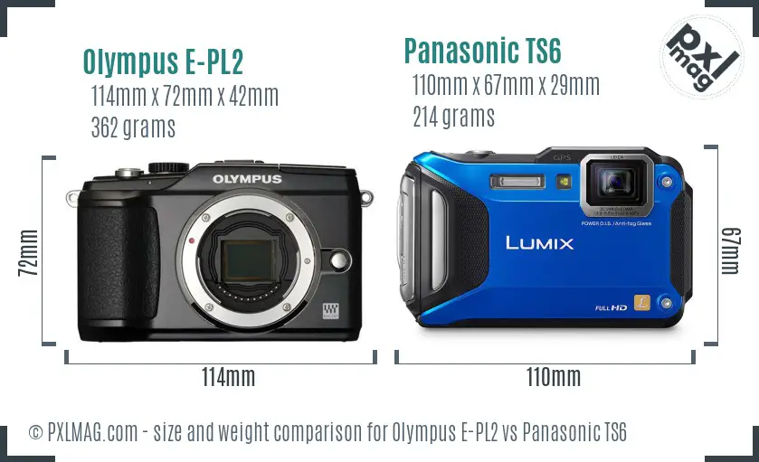 Olympus E-PL2 vs Panasonic TS6 size comparison