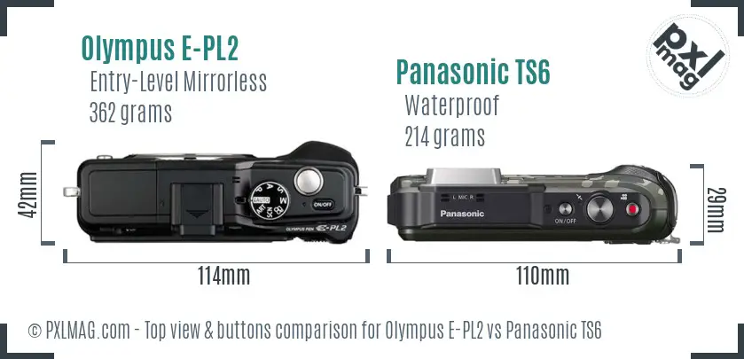 Olympus E-PL2 vs Panasonic TS6 top view buttons comparison