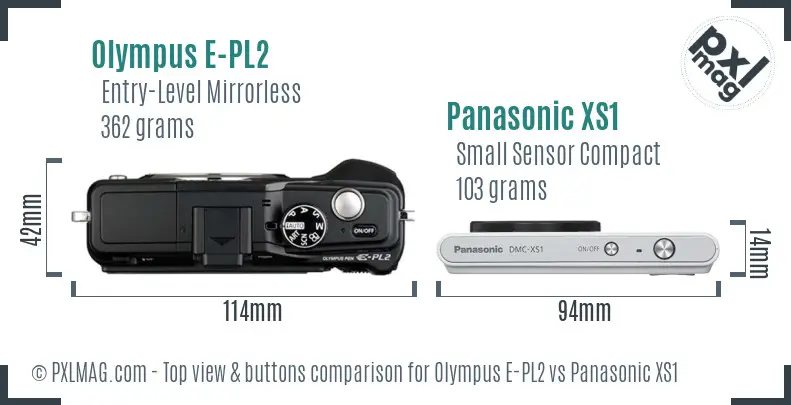 Olympus E-PL2 vs Panasonic XS1 top view buttons comparison