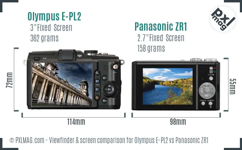 Olympus E-PL2 vs Panasonic ZR1 Screen and Viewfinder comparison