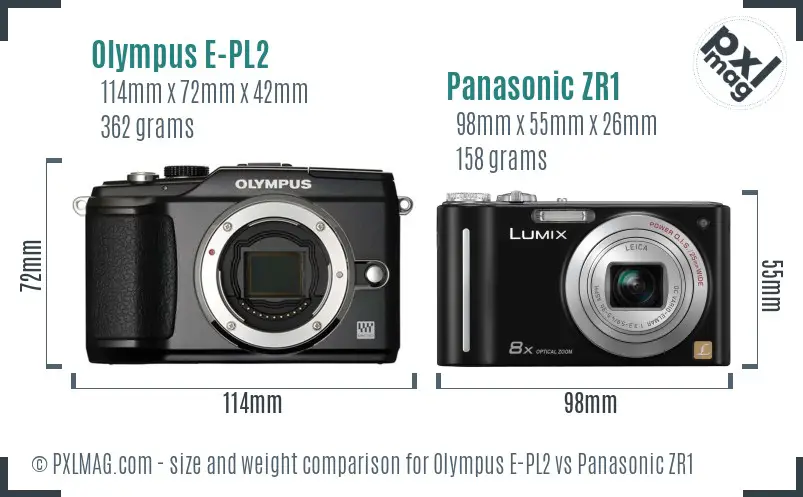 Olympus E-PL2 vs Panasonic ZR1 size comparison