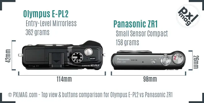 Olympus E-PL2 vs Panasonic ZR1 top view buttons comparison