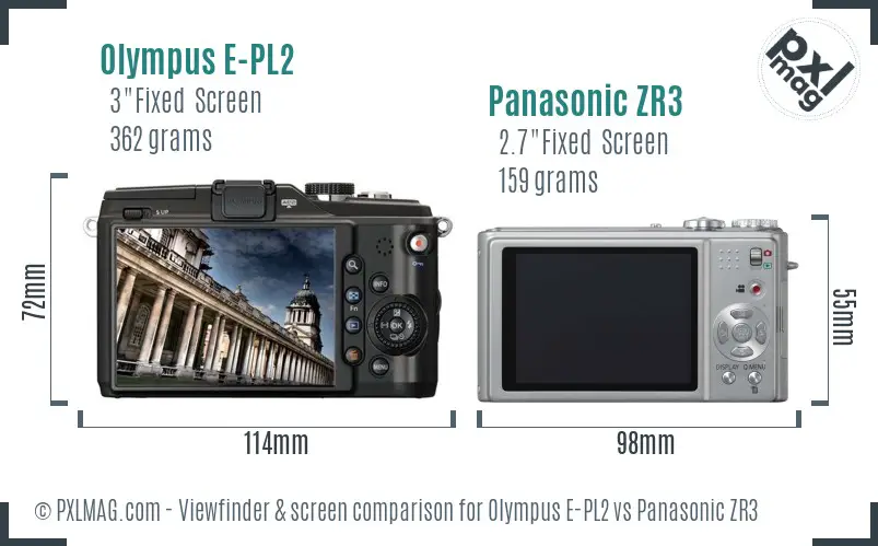 Olympus E-PL2 vs Panasonic ZR3 Screen and Viewfinder comparison