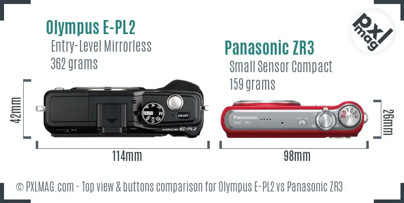Olympus E-PL2 vs Panasonic ZR3 top view buttons comparison