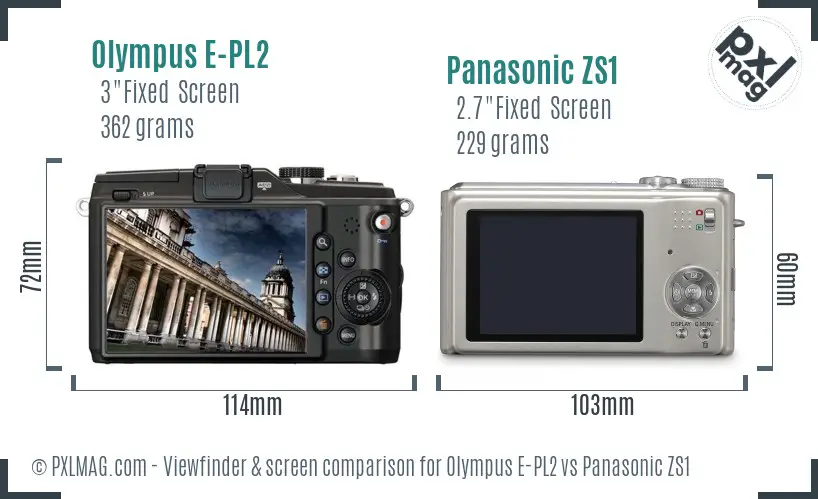 Olympus E-PL2 vs Panasonic ZS1 Screen and Viewfinder comparison