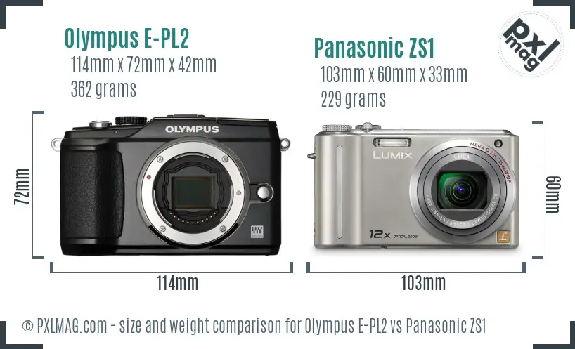 Olympus E-PL2 vs Panasonic ZS1 size comparison