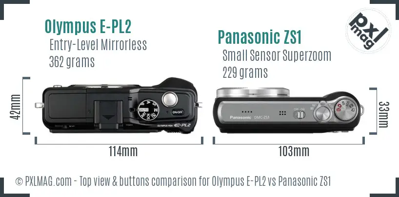 Olympus E-PL2 vs Panasonic ZS1 top view buttons comparison