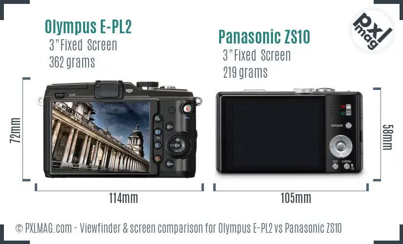 Olympus E-PL2 vs Panasonic ZS10 Screen and Viewfinder comparison