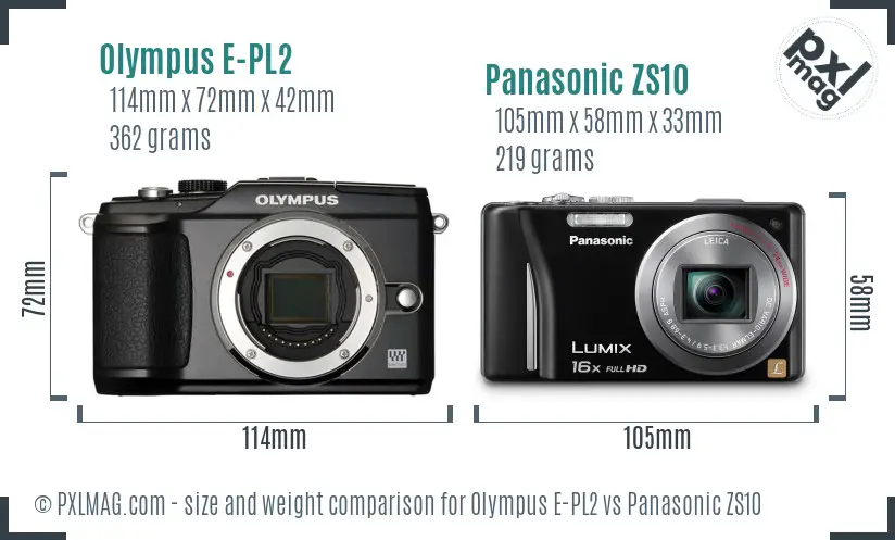 Olympus E-PL2 vs Panasonic ZS10 size comparison