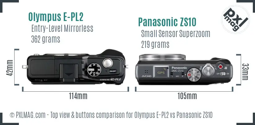 Olympus E-PL2 vs Panasonic ZS10 top view buttons comparison