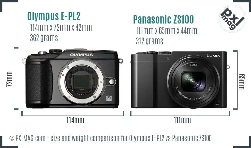 Olympus E-PL2 vs Panasonic ZS100 size comparison