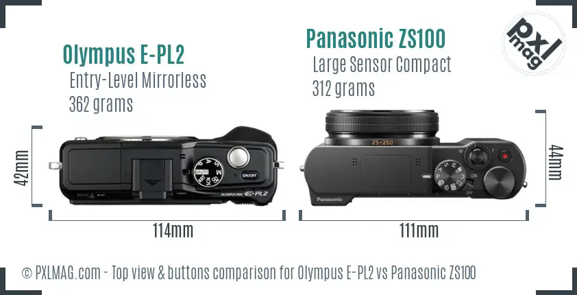 Olympus E-PL2 vs Panasonic ZS100 top view buttons comparison