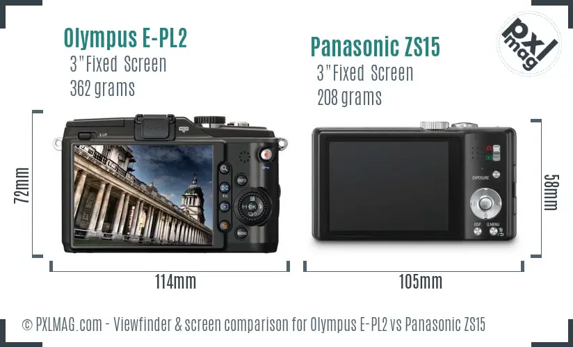 Olympus E-PL2 vs Panasonic ZS15 Screen and Viewfinder comparison