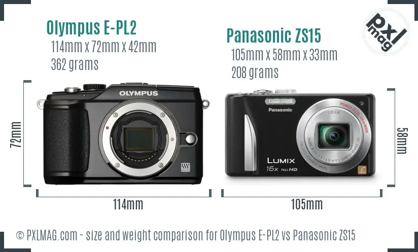 Olympus E-PL2 vs Panasonic ZS15 size comparison