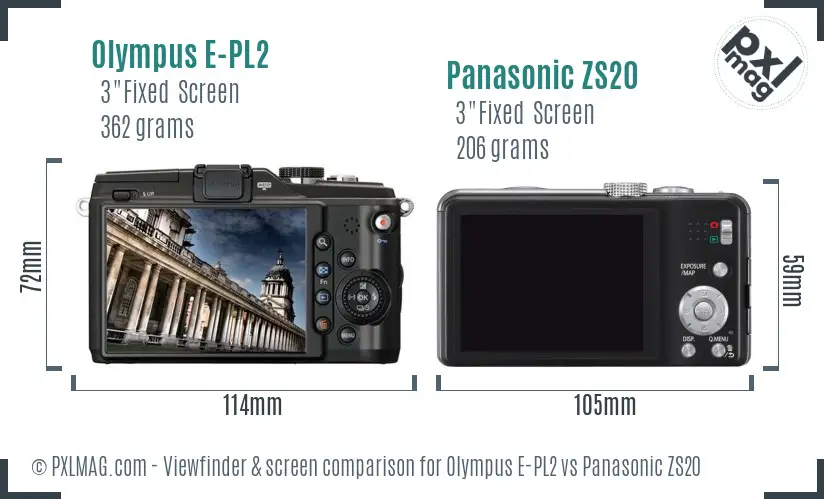 Olympus E-PL2 vs Panasonic ZS20 Screen and Viewfinder comparison