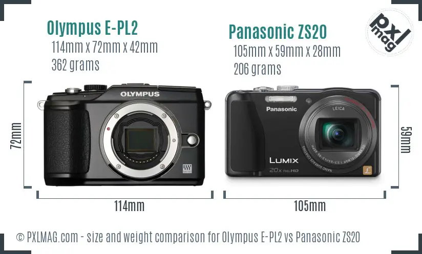 Olympus E-PL2 vs Panasonic ZS20 size comparison