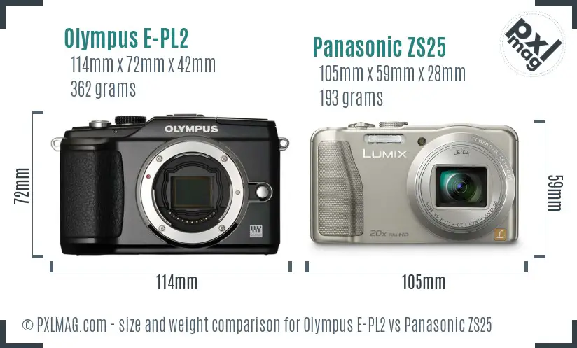 Olympus E-PL2 vs Panasonic ZS25 size comparison