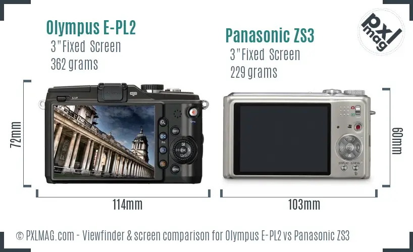 Olympus E-PL2 vs Panasonic ZS3 Screen and Viewfinder comparison