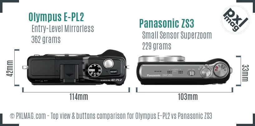Olympus E-PL2 vs Panasonic ZS3 top view buttons comparison