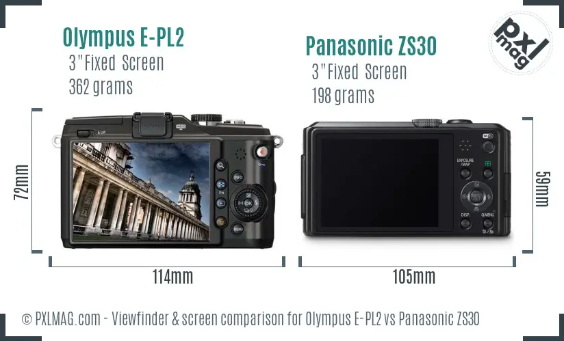 Olympus E-PL2 vs Panasonic ZS30 Screen and Viewfinder comparison