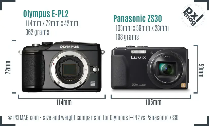 Olympus E-PL2 vs Panasonic ZS30 size comparison